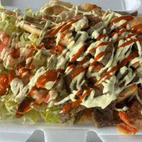 Halal lamb and chicken gyro served over rice in Mason, Ohio